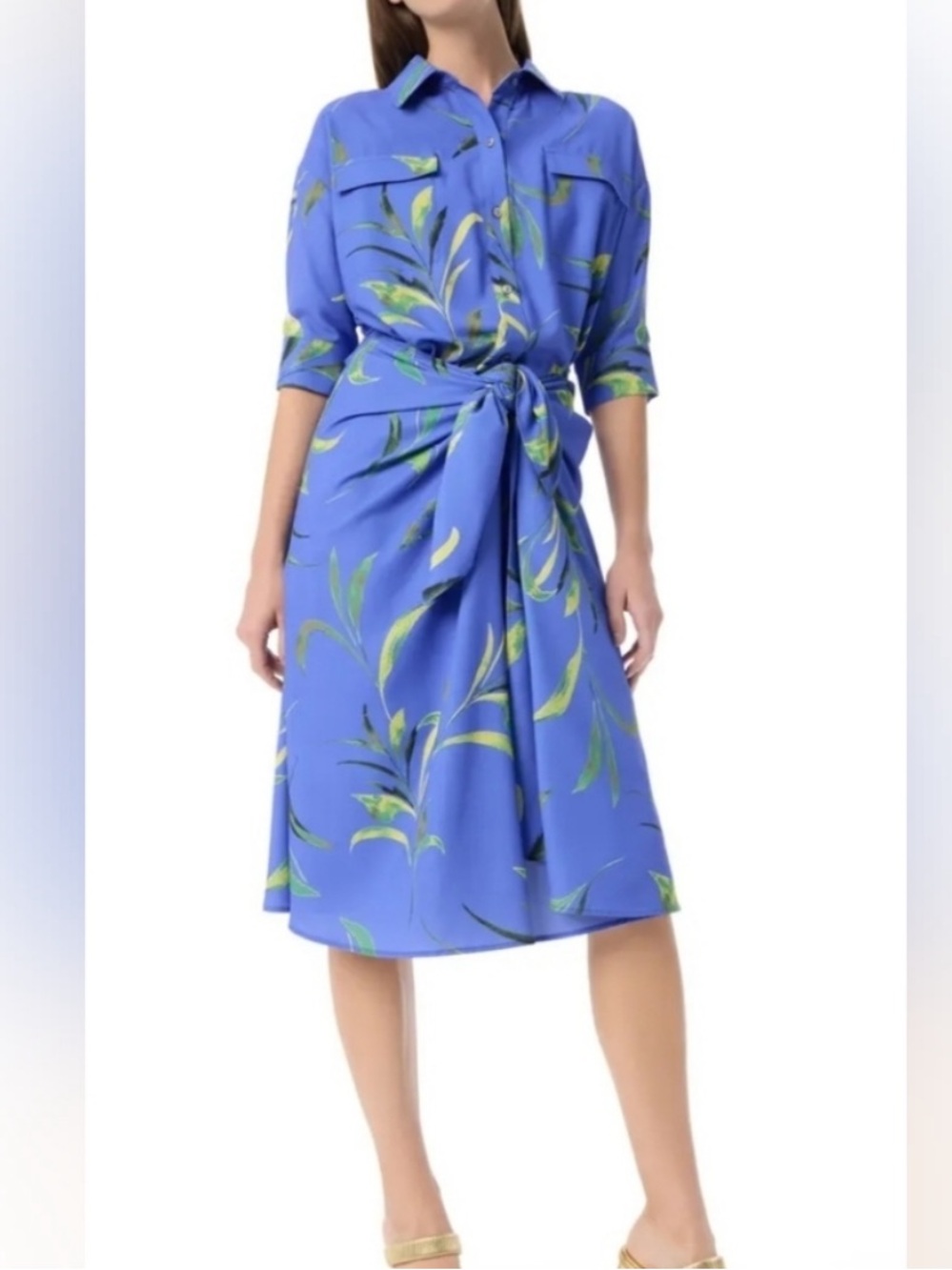 DO by Dee Ocleppo Baja tossed leaves Floral Midi Bobbi draped shirt dress